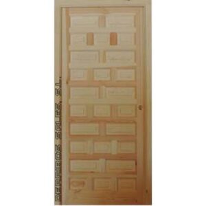 Puerta de calle, maciza, Mod. CASTELLANA CIEGA de 210 x95 cm. Hoja de 4,5 cm.de grosor, marco directo de 9 x 7 cm., bisagras antipalanca, cerradura y herrajes. Las Medidas de nuestras puertas de madera se facilitan con el marco directo incluido. POSIBILIDAD DE FABRICACION A MEDIDA.